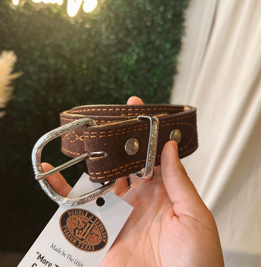 B1238 Brown Suede Copper Stitching Belt