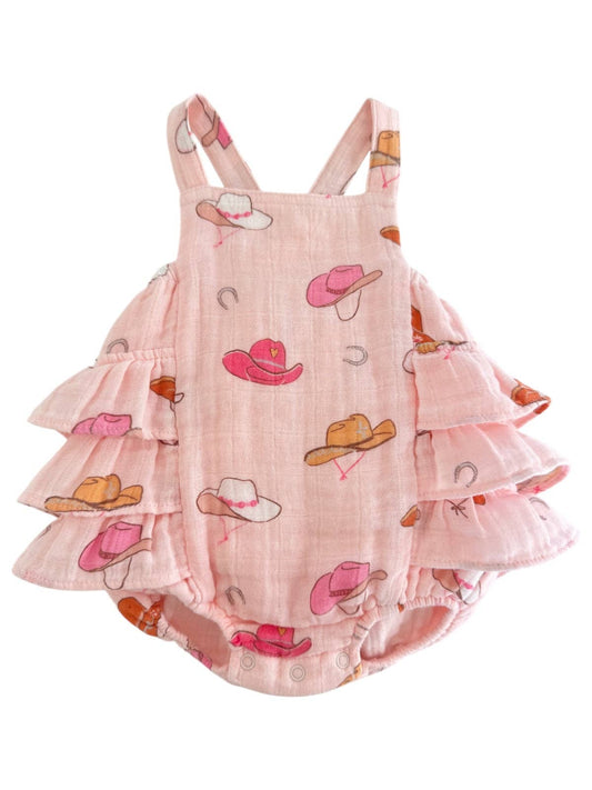 Western Pink / Muslin Ruffle Sunsuit