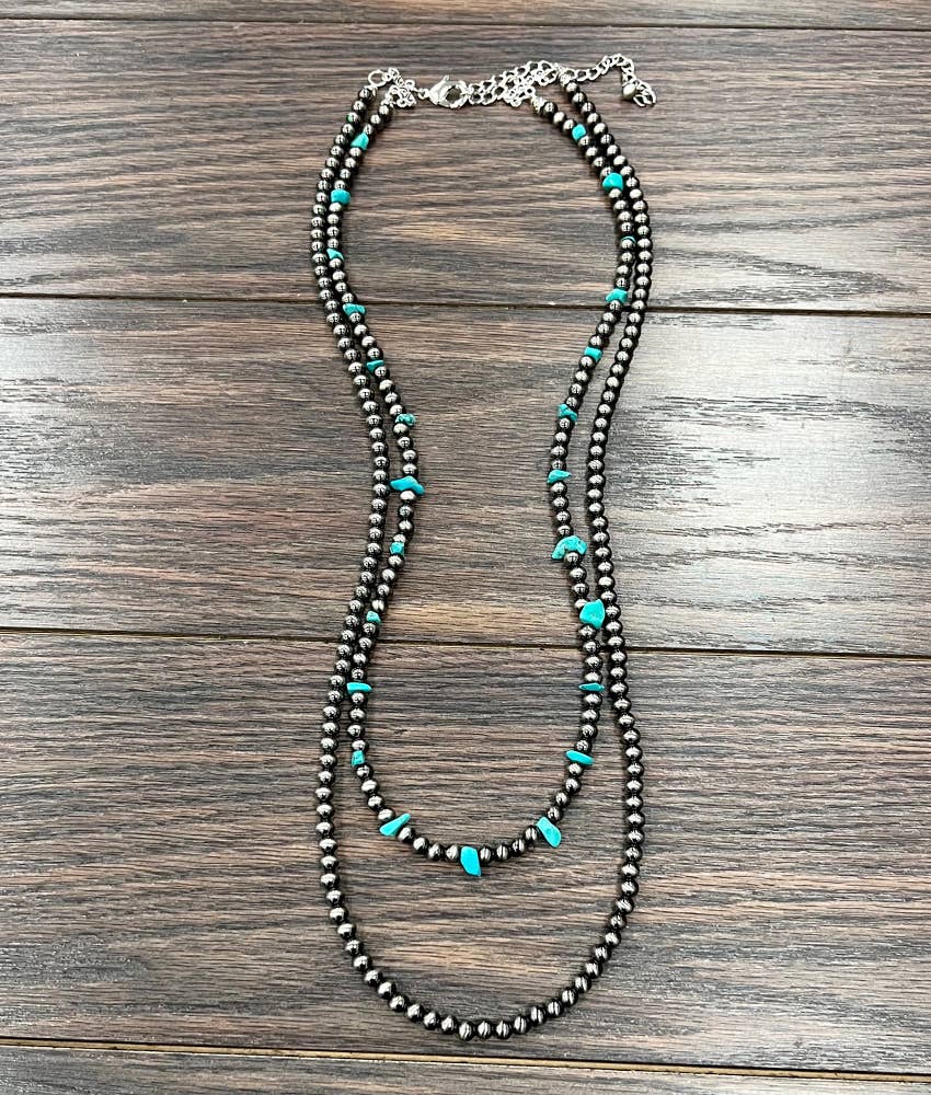 738052, Handmade 30" 6mm Polish Navajo Turquoise Necklace