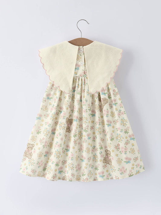 Vintage Bear Embroidered Flower Dress
