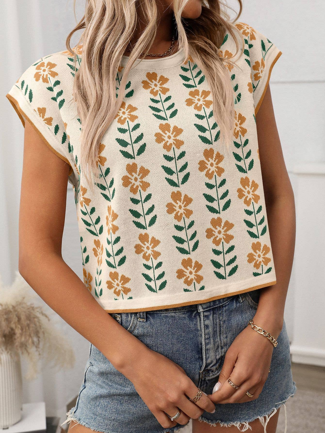 Knit Top with Floral Detail