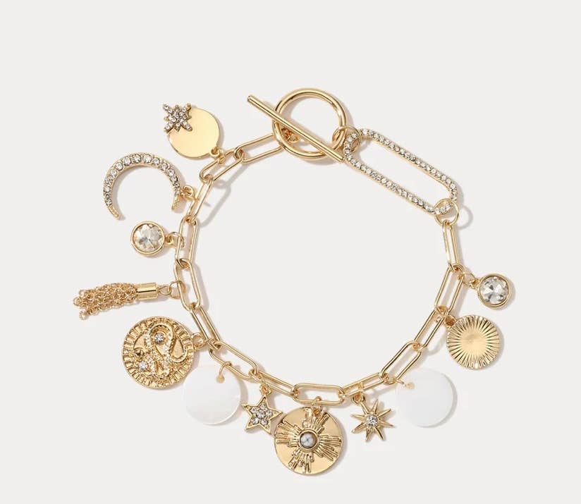 Coin and Charm Bracelet Moon and Sun Charms