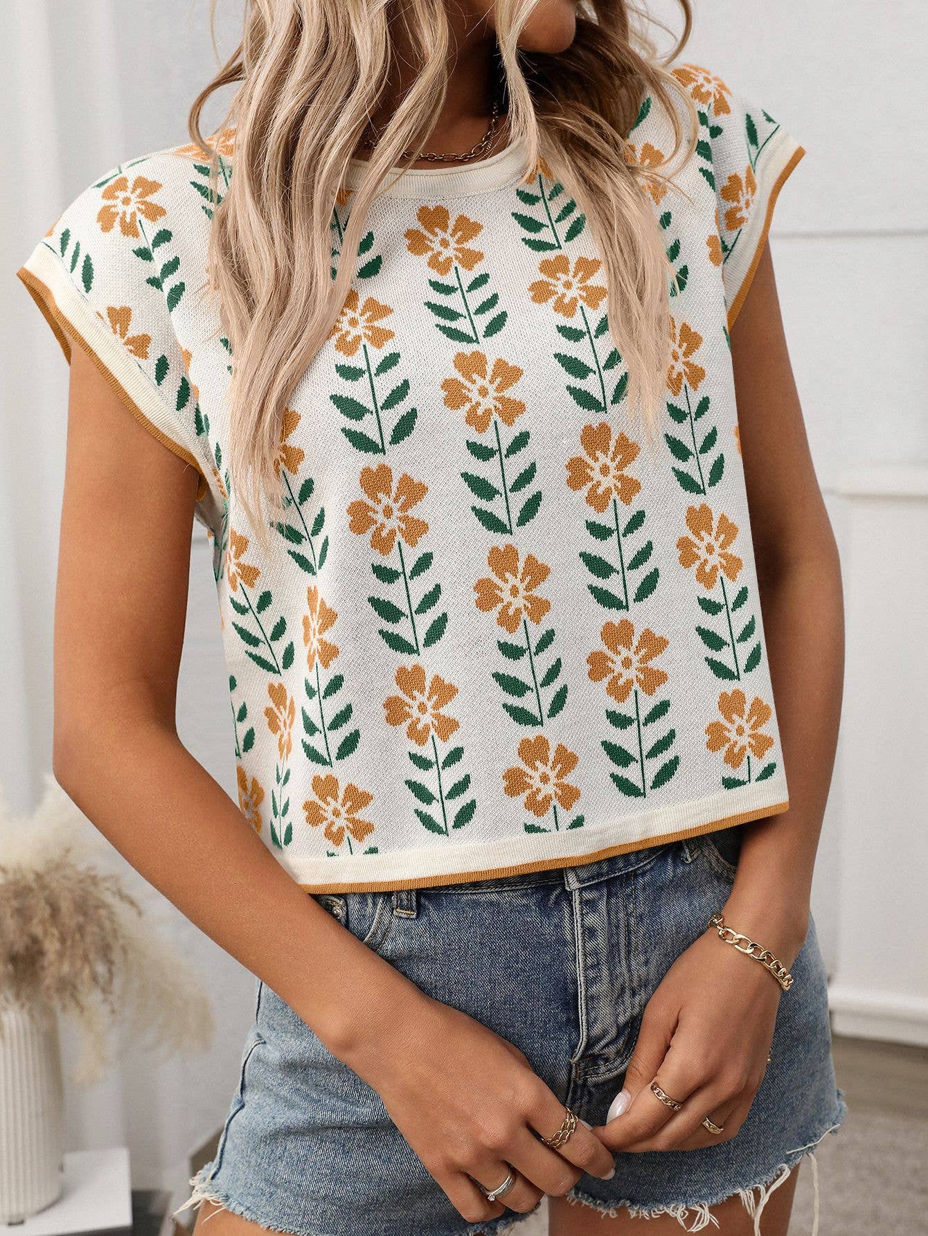 Knit Top with Floral Detail