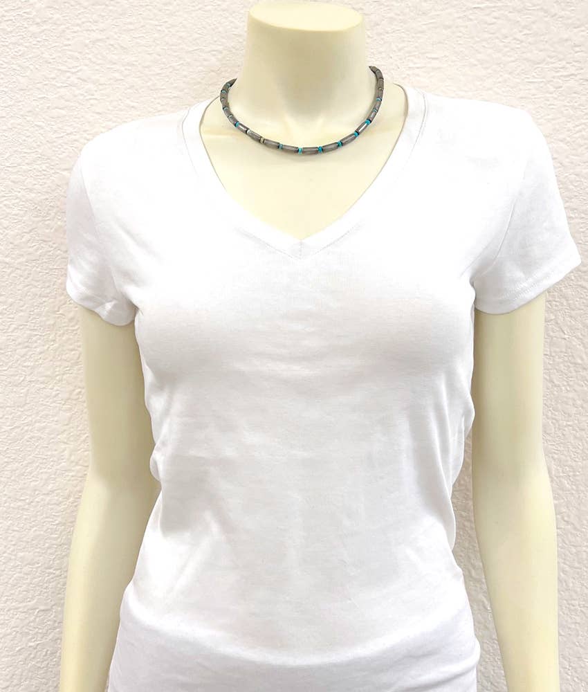 739059, Handmade 15" Cylindrical Navajo Gemstone Necklace