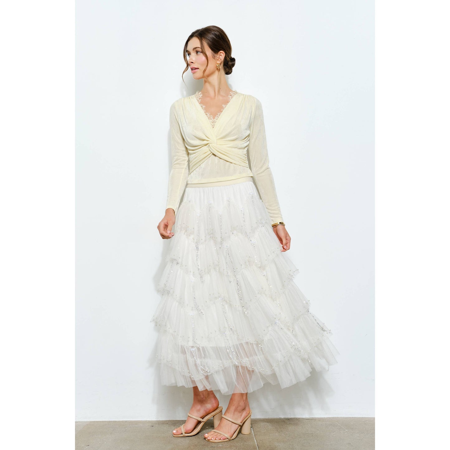 Luxe Pearl Sequin Tiered Tulle Skirt