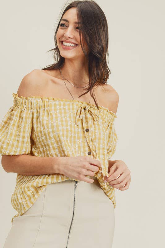 Gingham Off Shoulder Blouse