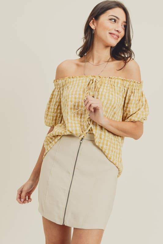 Gingham Off Shoulder Blouse