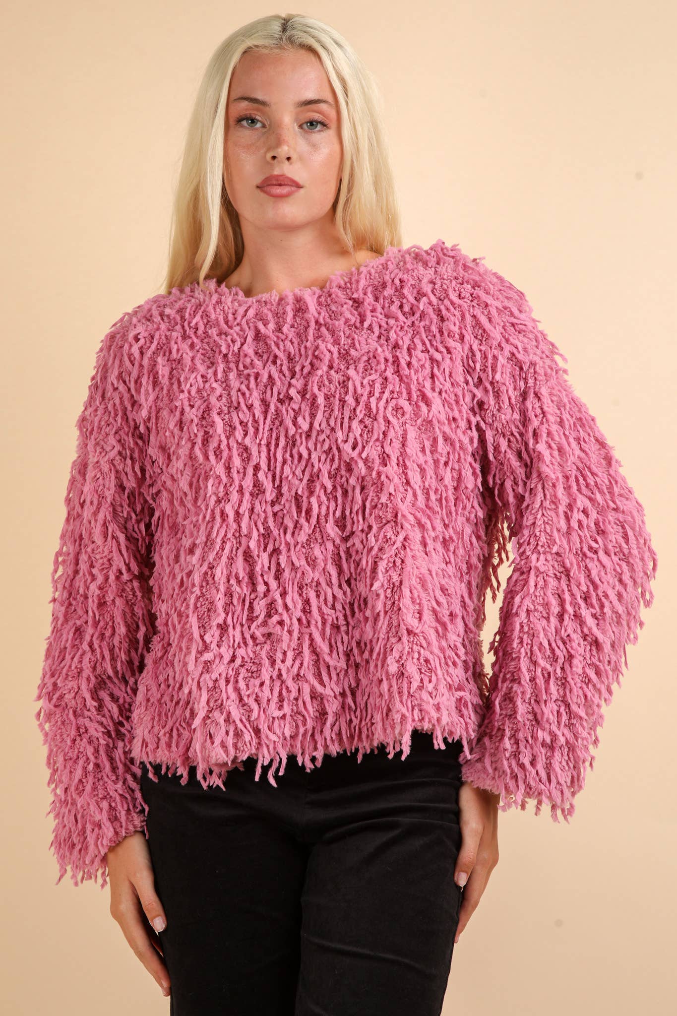 Holiday Fur Knit Top with Back Velvet Ribbon