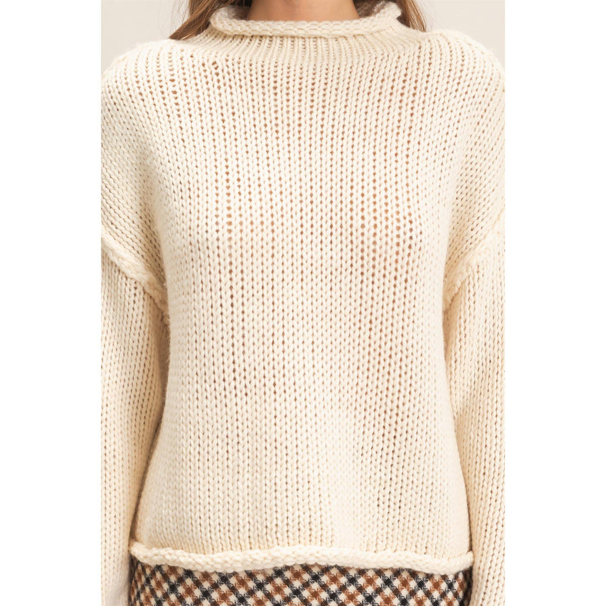 Rolled Collar Loose Knit Sweater