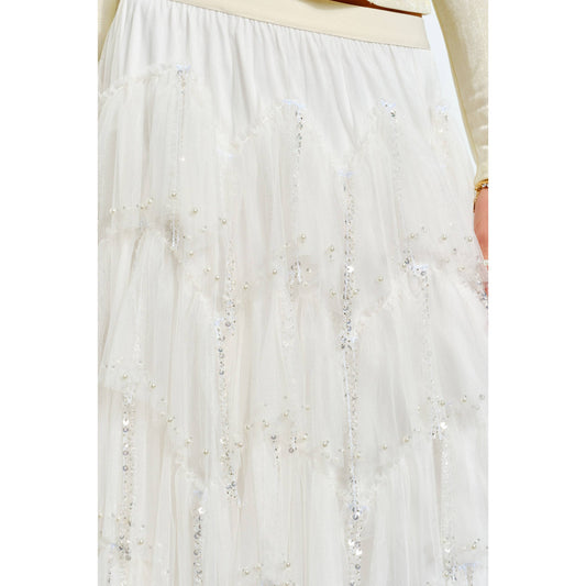 Luxe Pearl Sequin Tiered Tulle Skirt