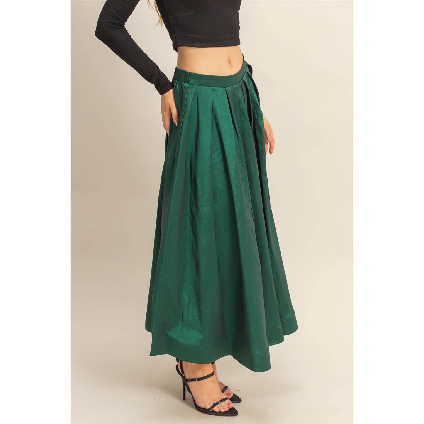 The Emerald Pleated A-Line Midi Skirt
