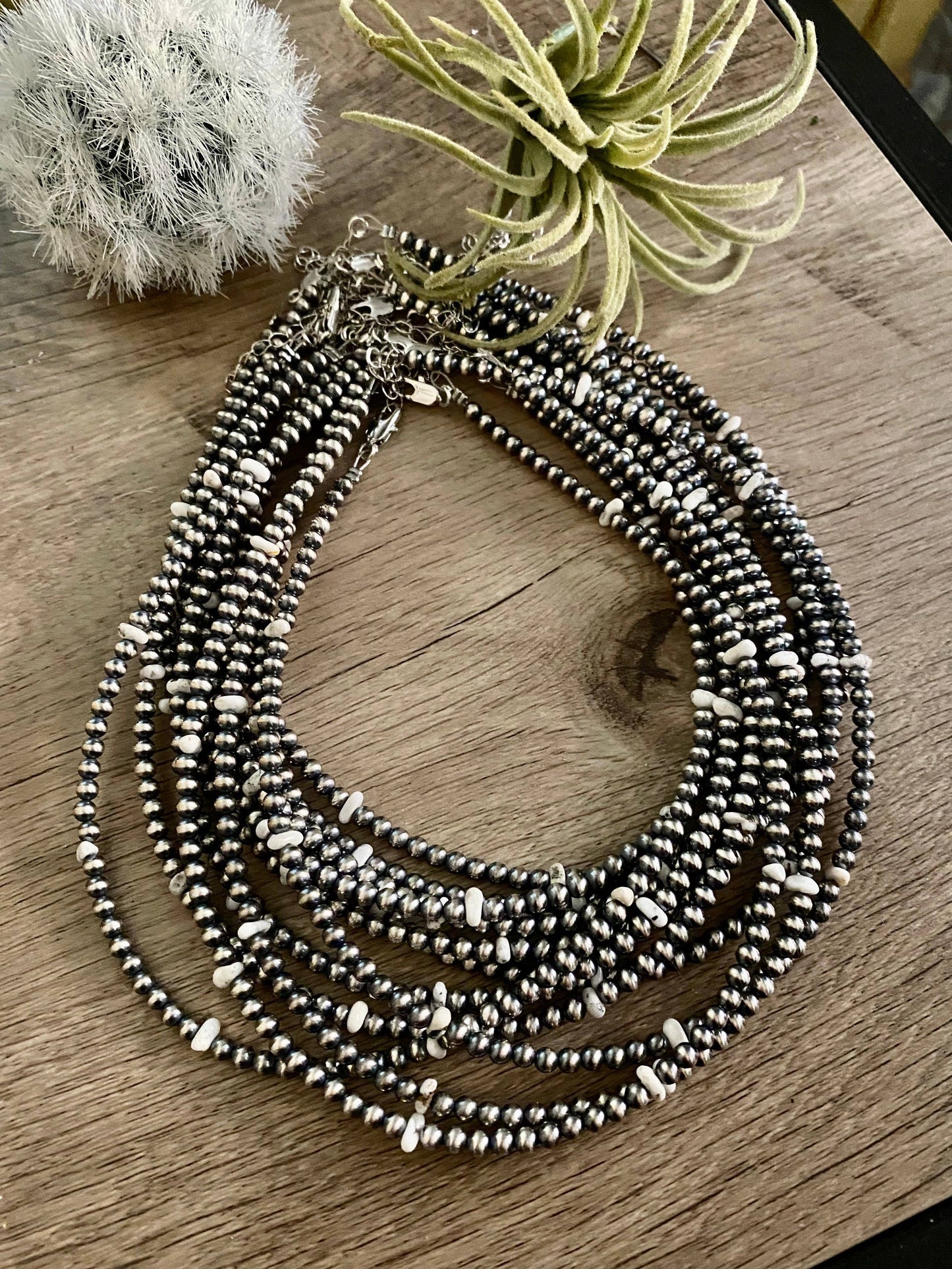 White Buffalo and 4 mm Sterling Silver Pearls choker