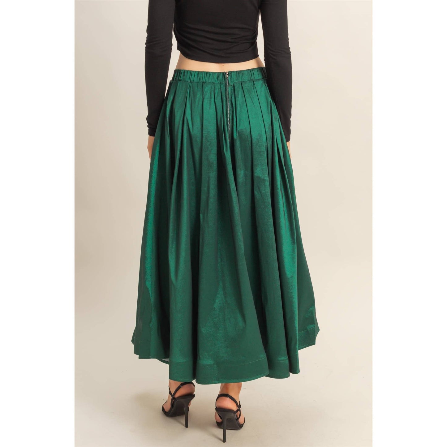 The Emerald Pleated A-Line Midi Skirt