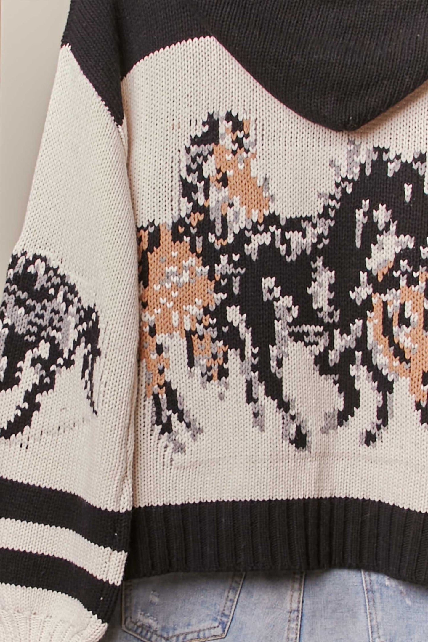 Horse Pattern Hooded Cardigan