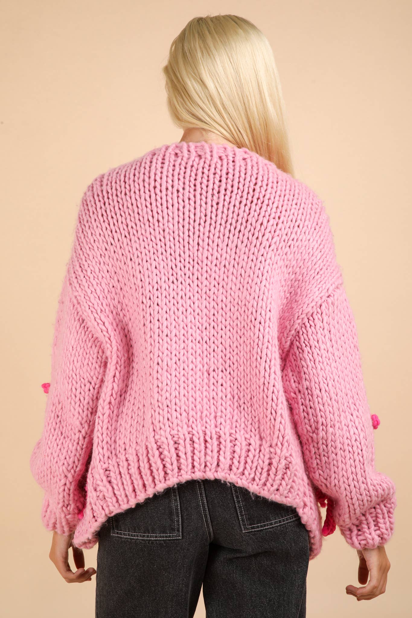 HANDMADE Ribbon Chunky Knit Sweater Cardigan