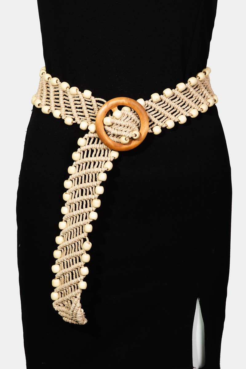 Wooden Circle Buckle Braided Belt