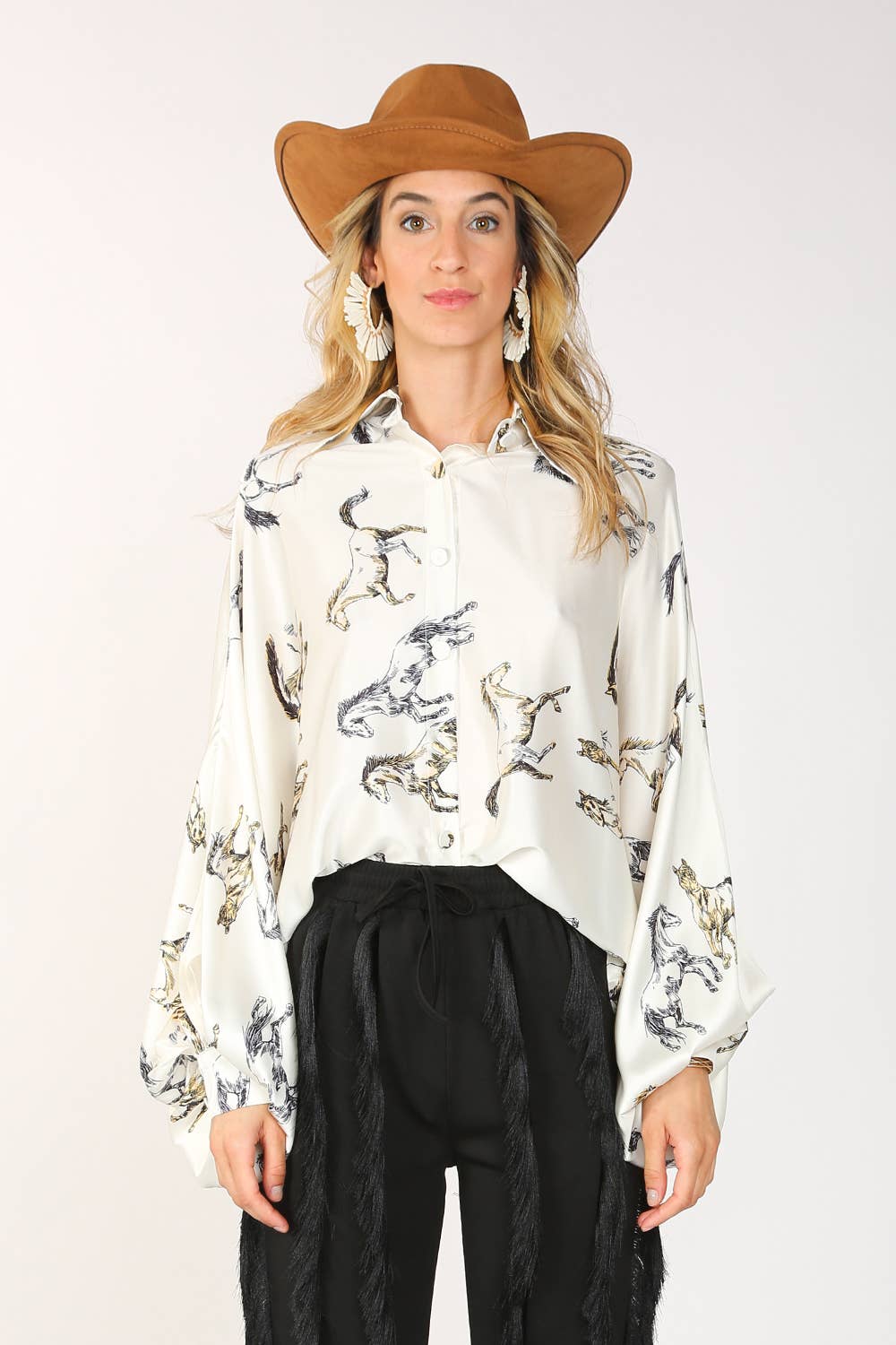 Horse Print Satin Blouse