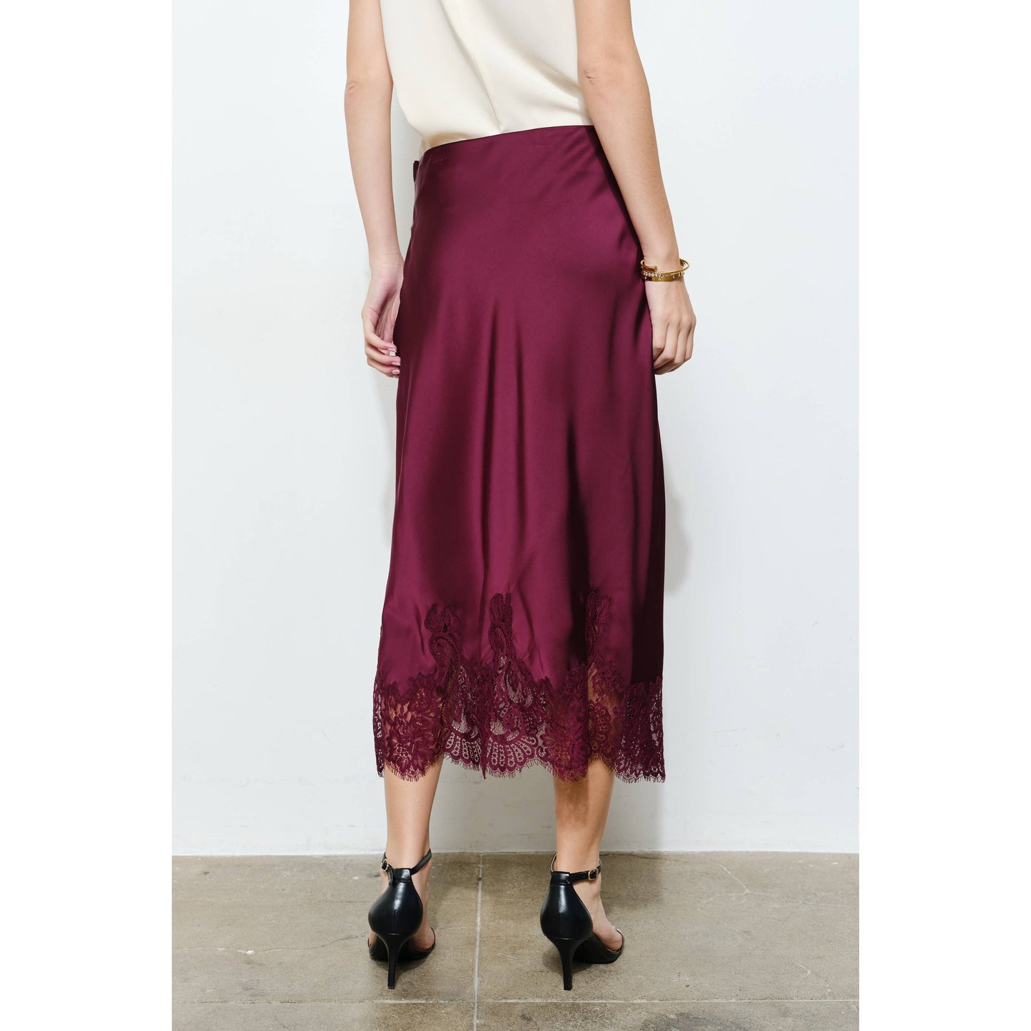 Wine Lace Midi Skirt