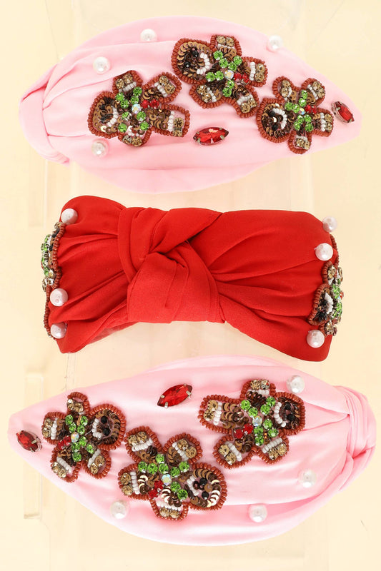 Gingerbread Man Jeweled Top Knotted Headband