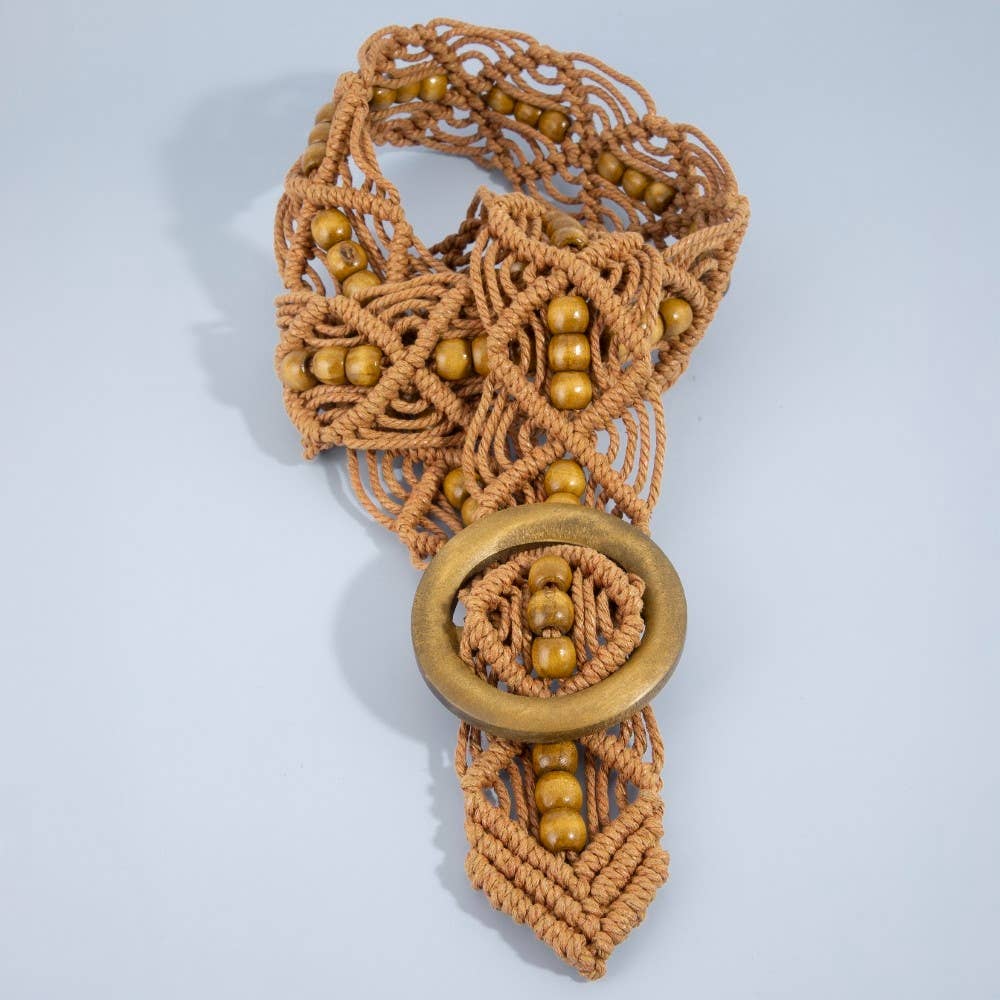 Wooden Buckle Beaded Braid Belt