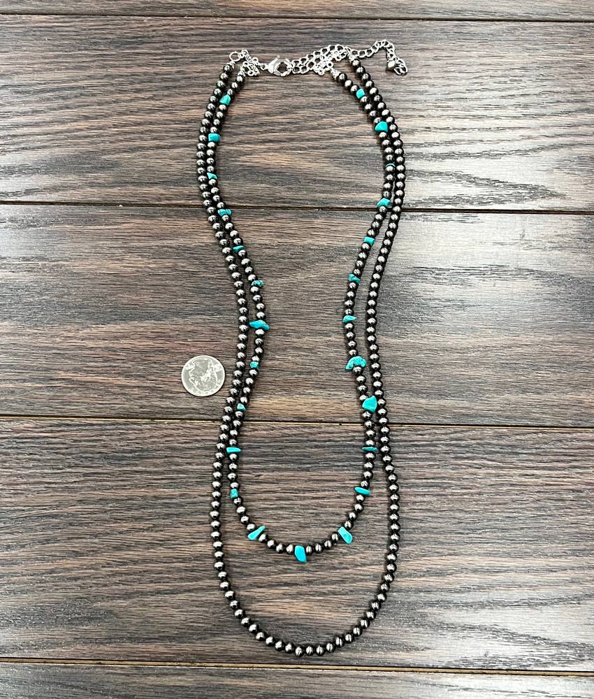 738052, Handmade 30" 6mm Polish Navajo Turquoise Necklace