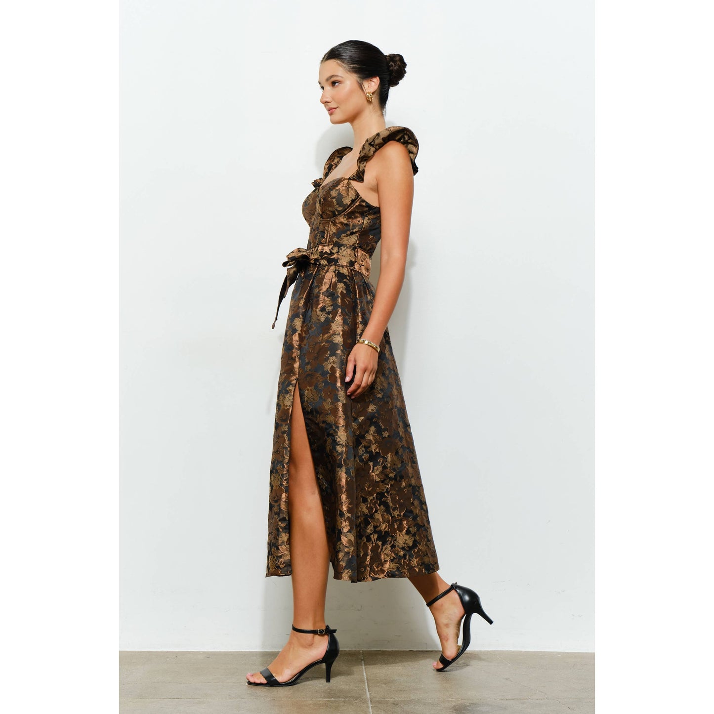 Floral Jacquard Corset-Style Midi Dress