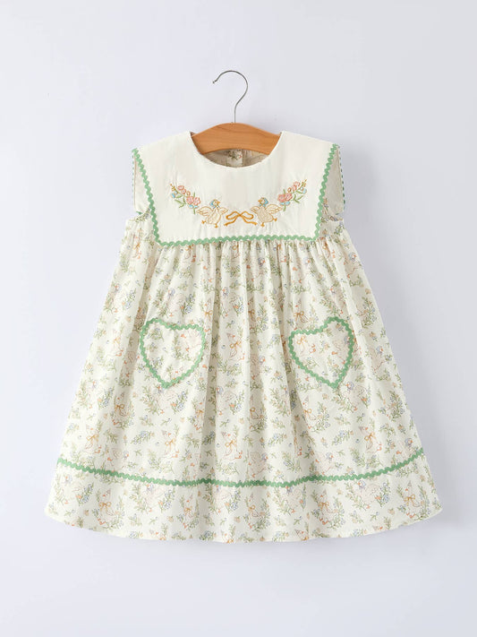 Vintage Floral Duck Embroidery Spring Dress