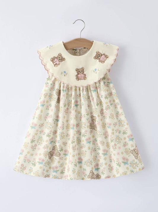 Vintage Bear Embroidered Flower Dress