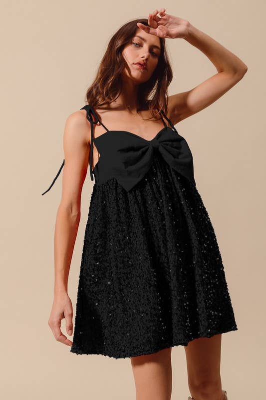 Velvet Sequin Babydoll Holiday Mini Dress