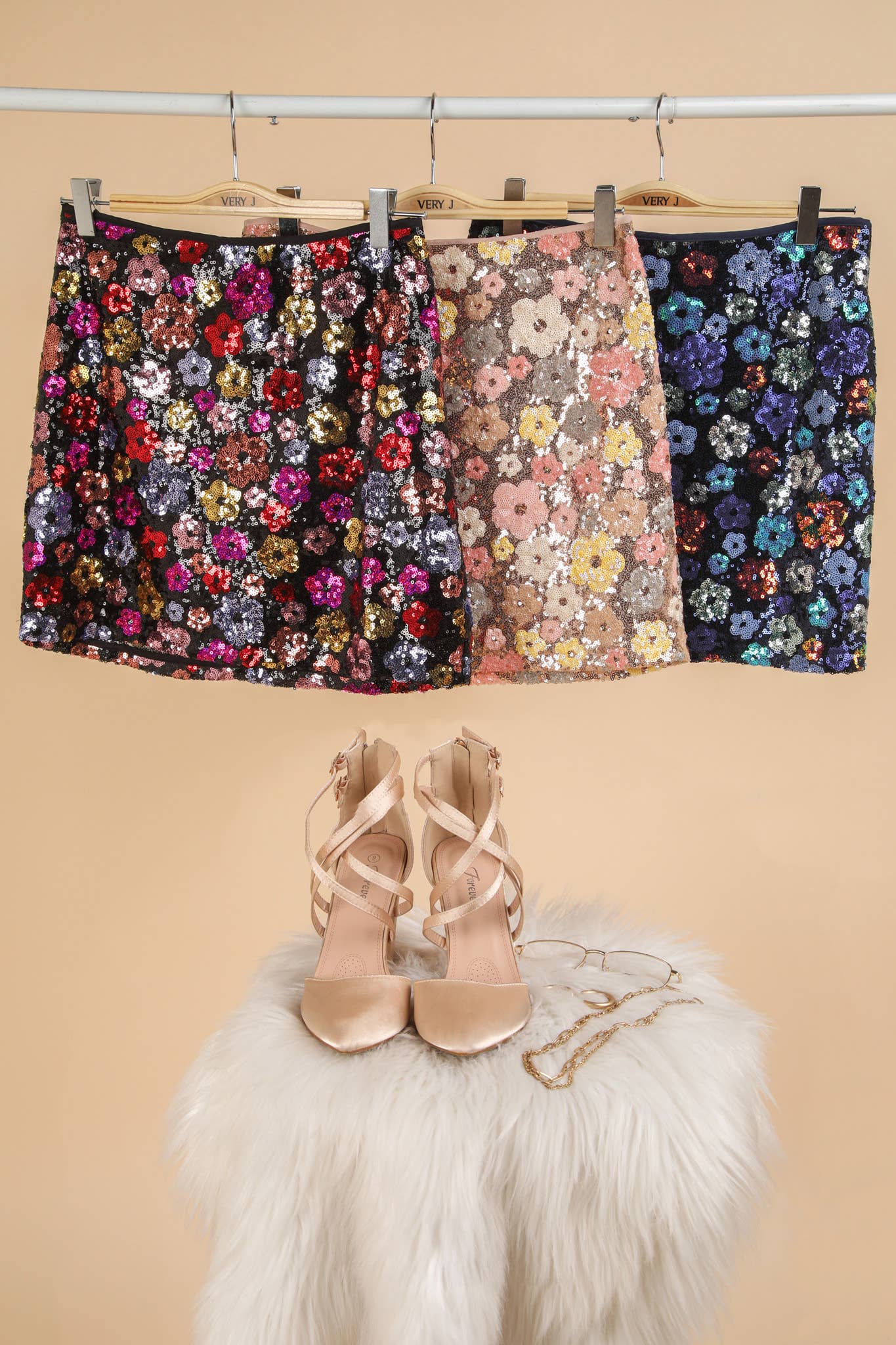 Floral Sequin Holiday Mini Skirt