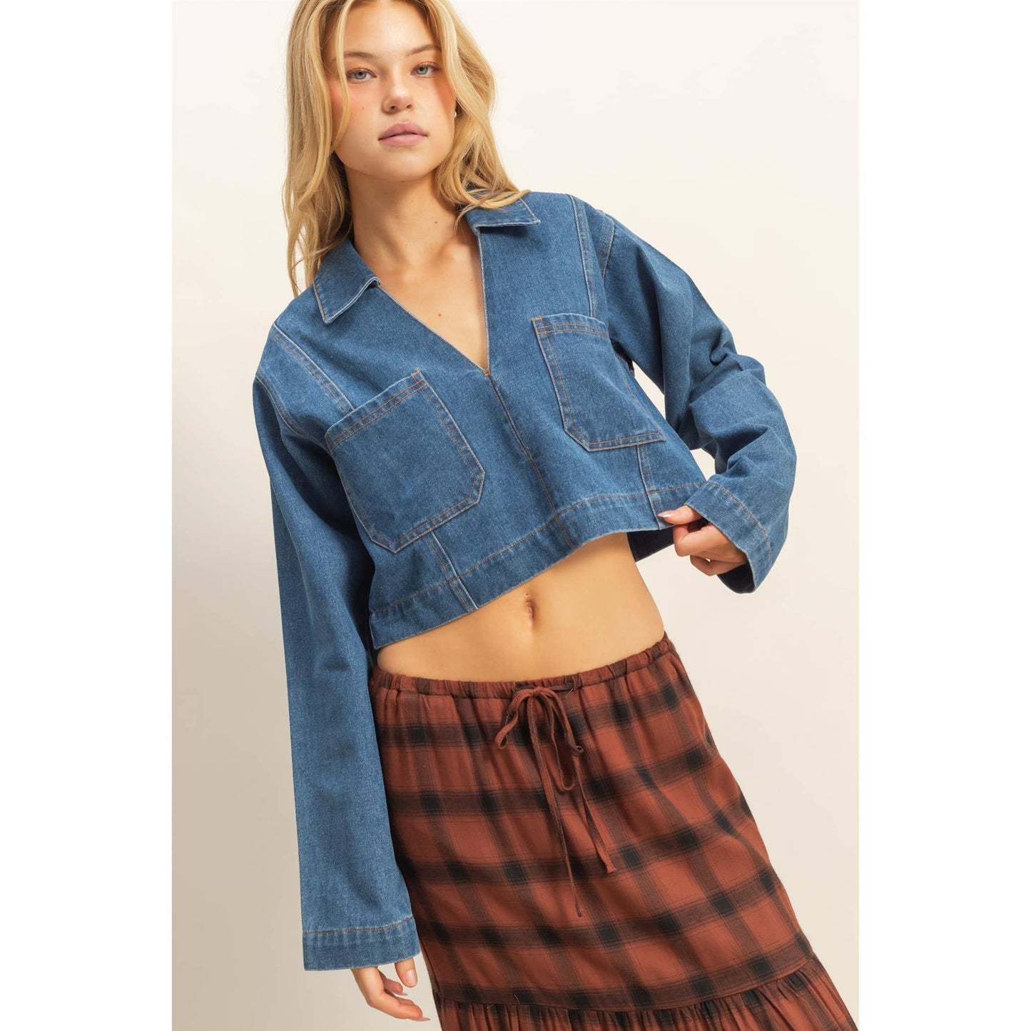 Enzyme Garment Washed Denim Top