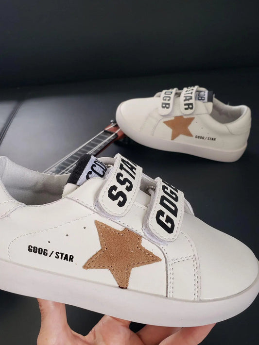 White Velcro Tan Star Sneakers