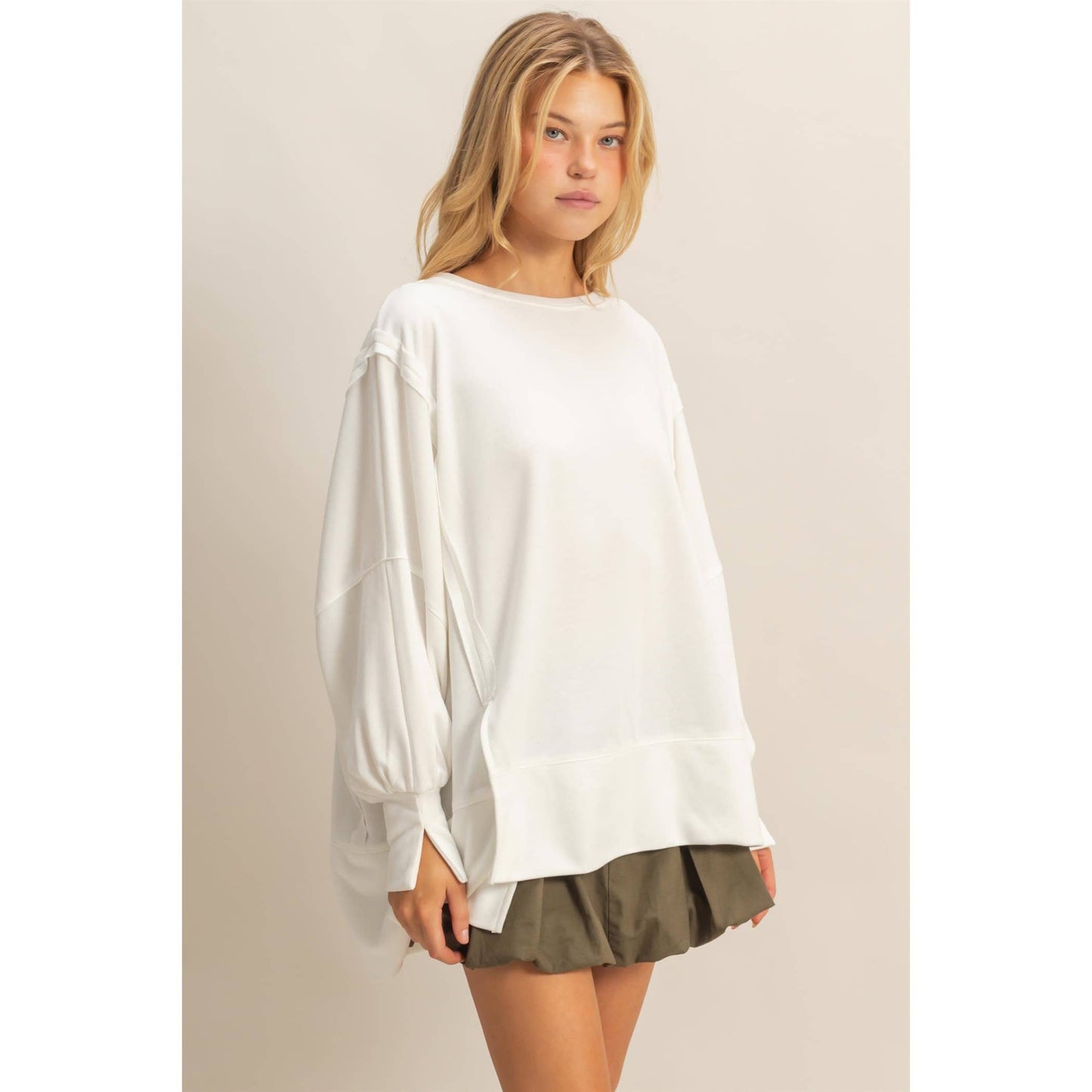 White Oversized Long- Sleeve Top