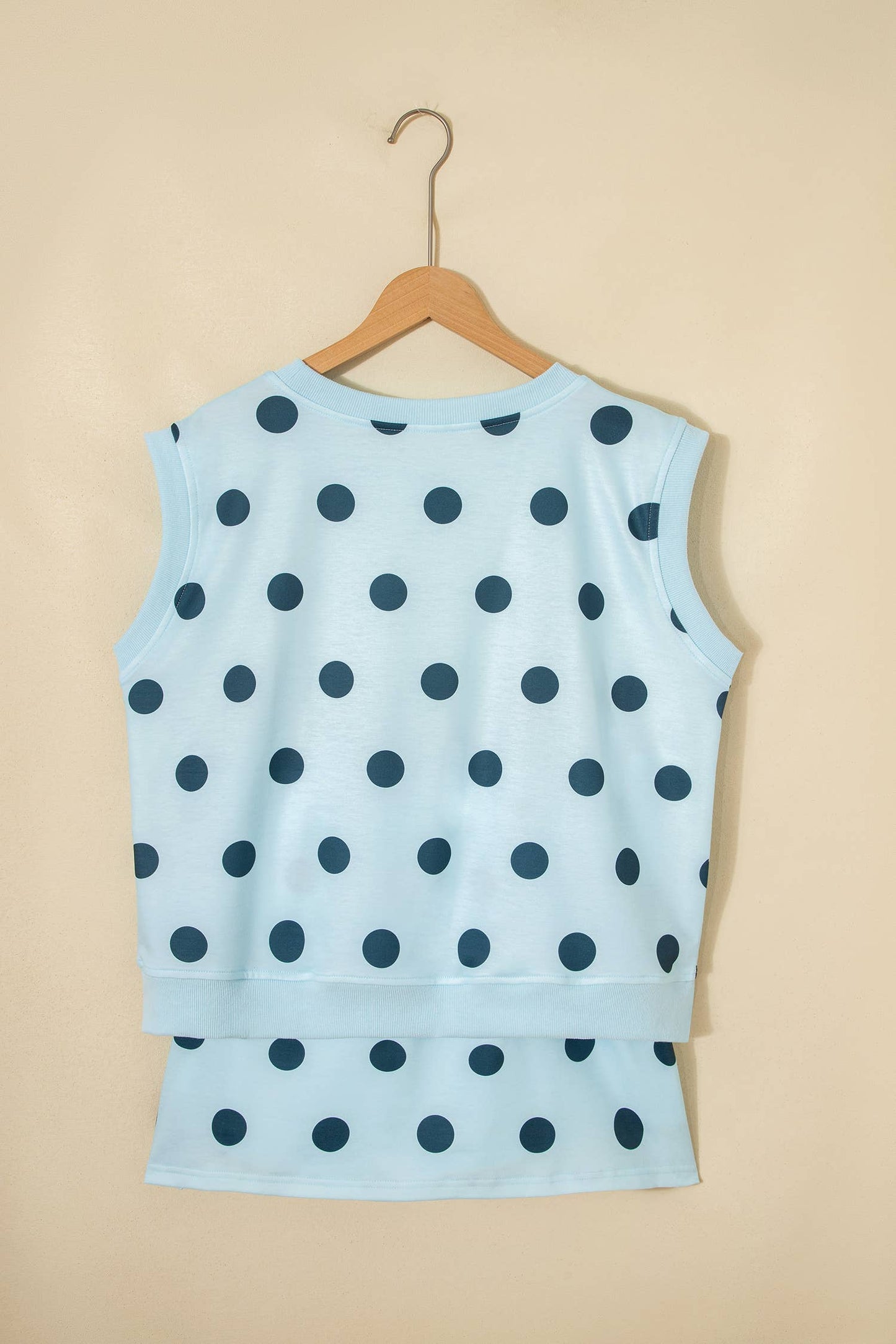 Ribbed Trim Polka Dot Tank Split Mini Skort Set