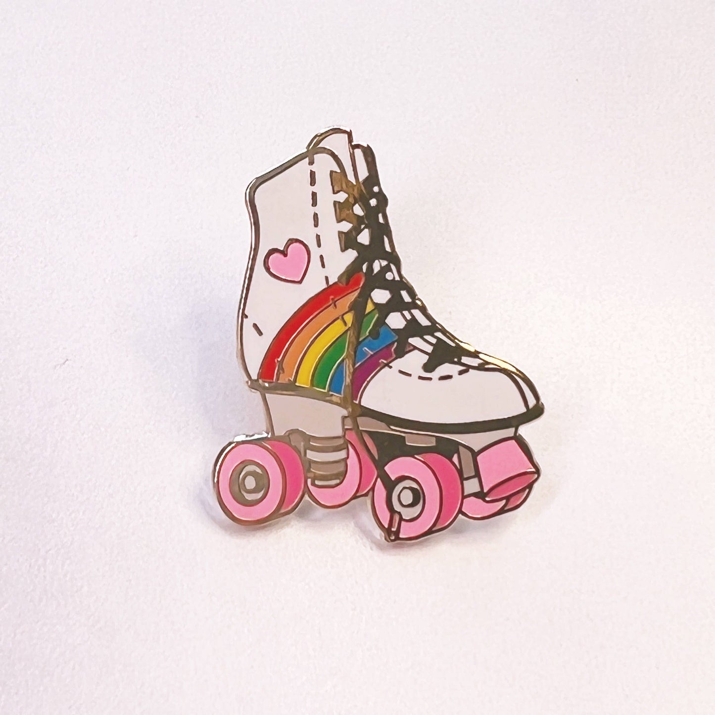 Roller Skate Enamel Pin - All: Rainbow - White w/ Rainbow