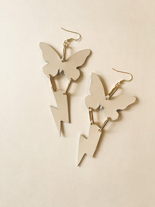 Bolt and butterfly earrings