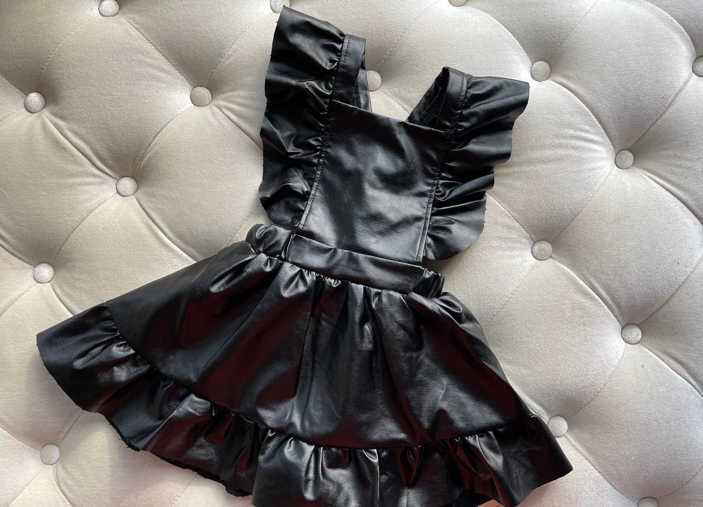 Black Pleather Overall Dress