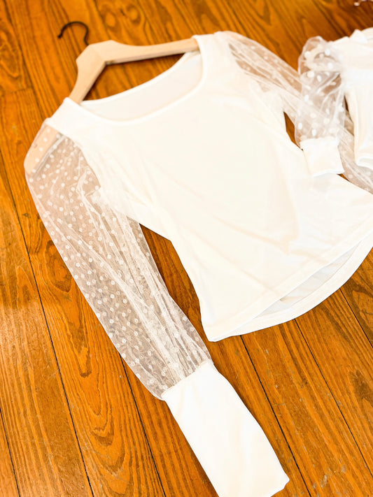 White mesh sleeve blouse